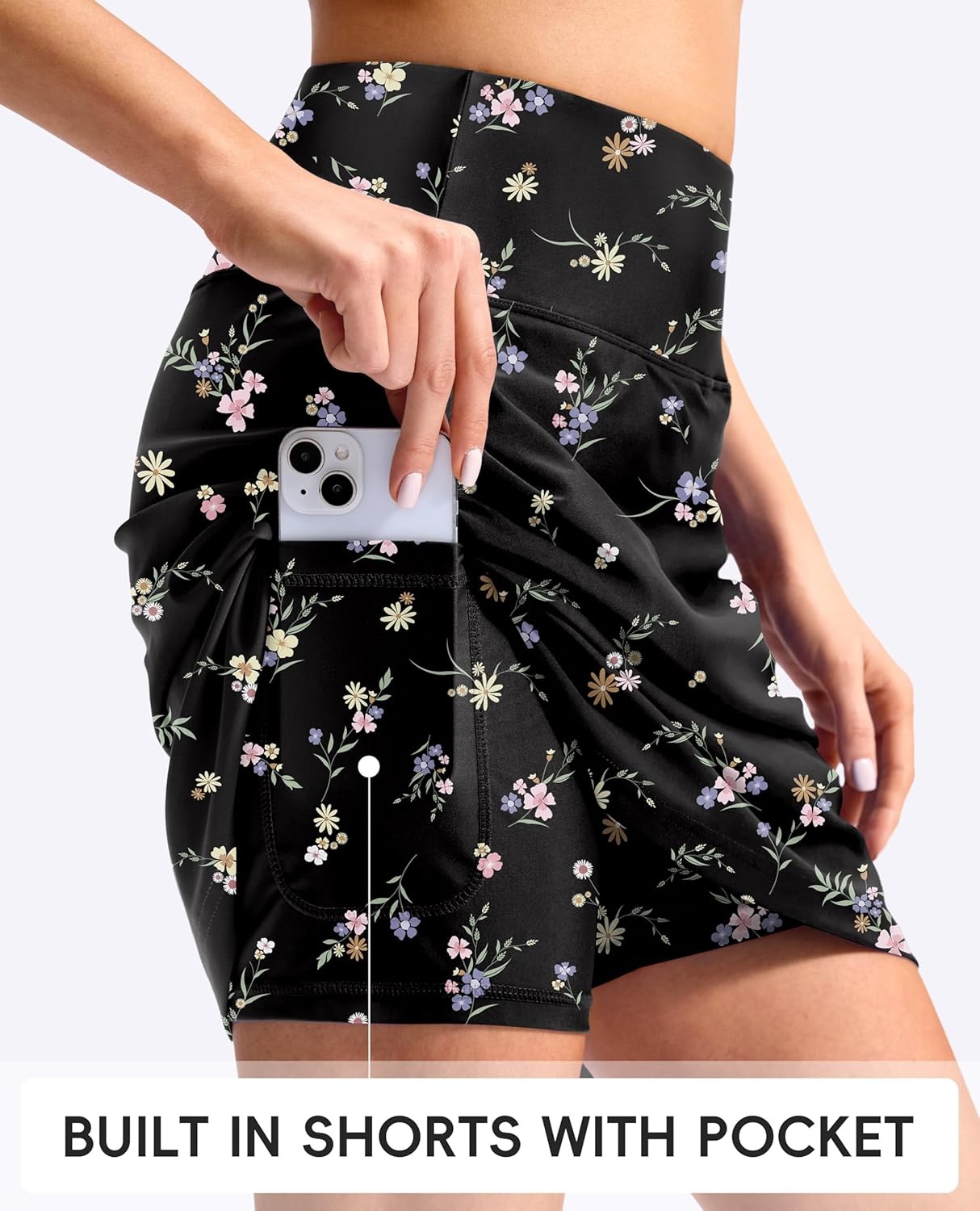 image:imageSANTINY 18 Long Swim Skirts for Women Tummy Control High Waisted Swimsuit Bottoms Modest Bathing Suit SkirtBlack Floral Patterns