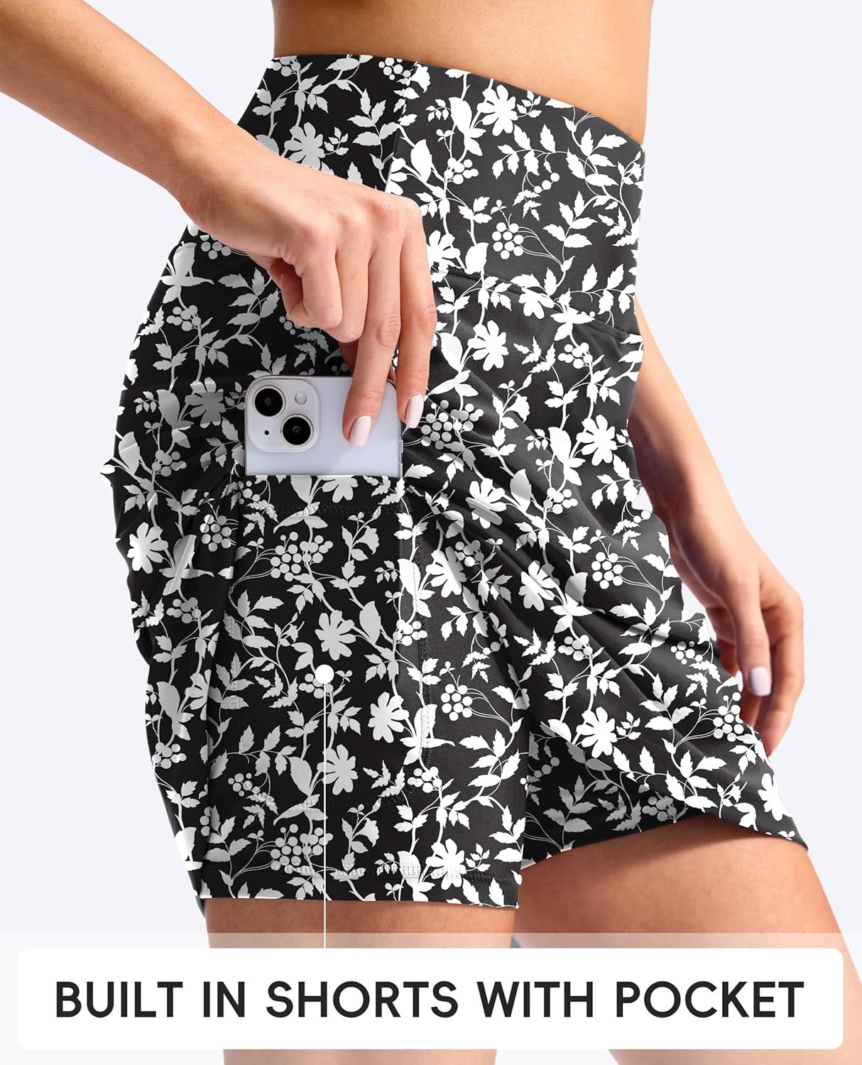 image:imageSANTINY 18 Long Swim Skirts for Women Tummy Control High Waisted Swimsuit Bottoms Modest Bathing Suit SkirtBlack Flower