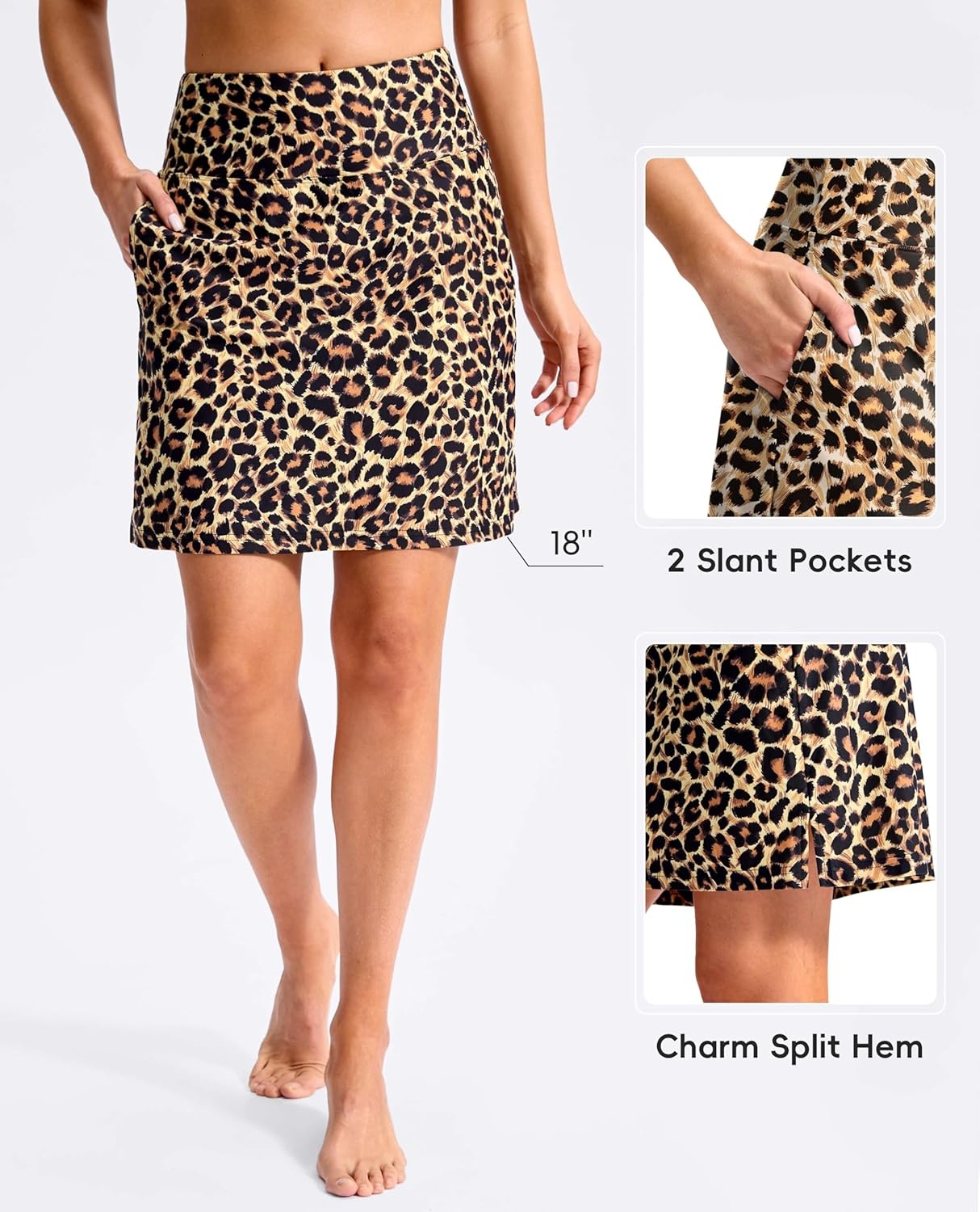 image:imageSANTINY 18 Long Swim Skirts for Women Tummy Control High Waisted Swimsuit Bottoms Modest Bathing Suit SkirtLeopard