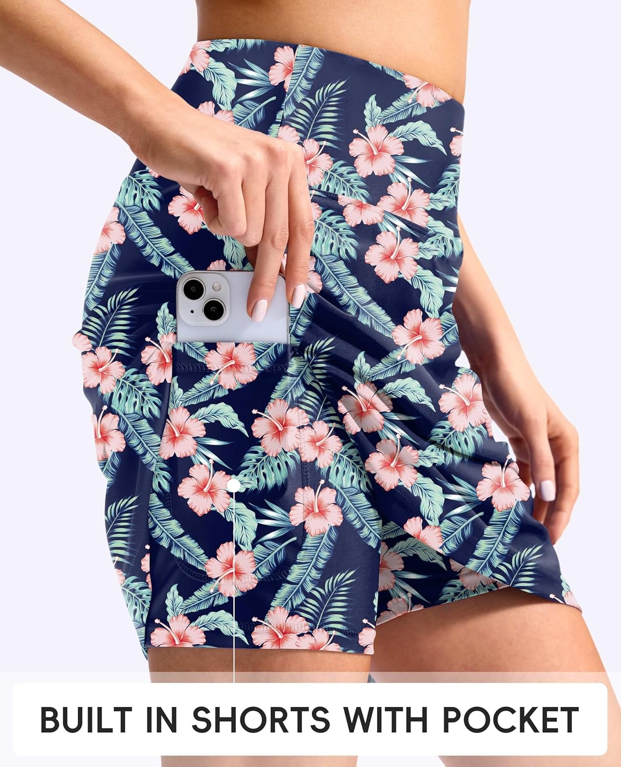 image:imageSANTINY 18 Long Swim Skirts for Women Tummy Control High Waisted Swimsuit Bottoms Modest Bathing Suit SkirtNavy Flower