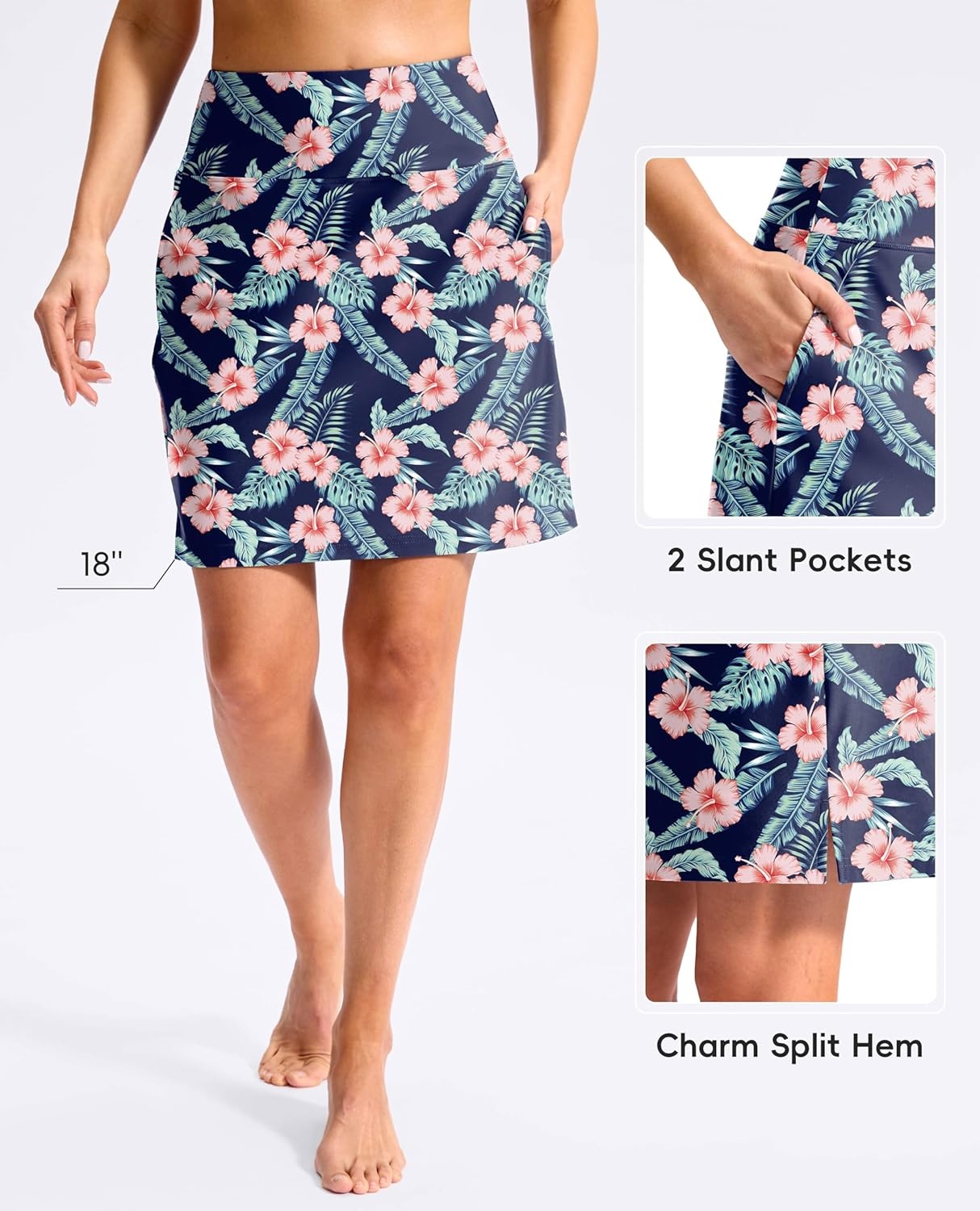 image:imageSANTINY 18 Long Swim Skirts for Women Tummy Control High Waisted Swimsuit Bottoms Modest Bathing Suit SkirtNavy Flower