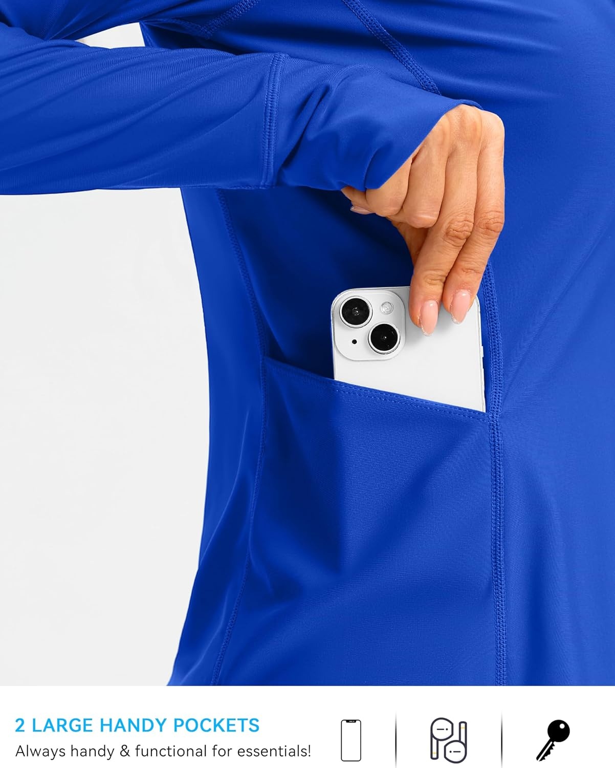 image:imageSANTINY Womens Rash Guard UPF50 SPF UV Protection Long Sleeve Swimsuit Top with Pockets Zip Front Swim Shirts WomanRoyal Blue