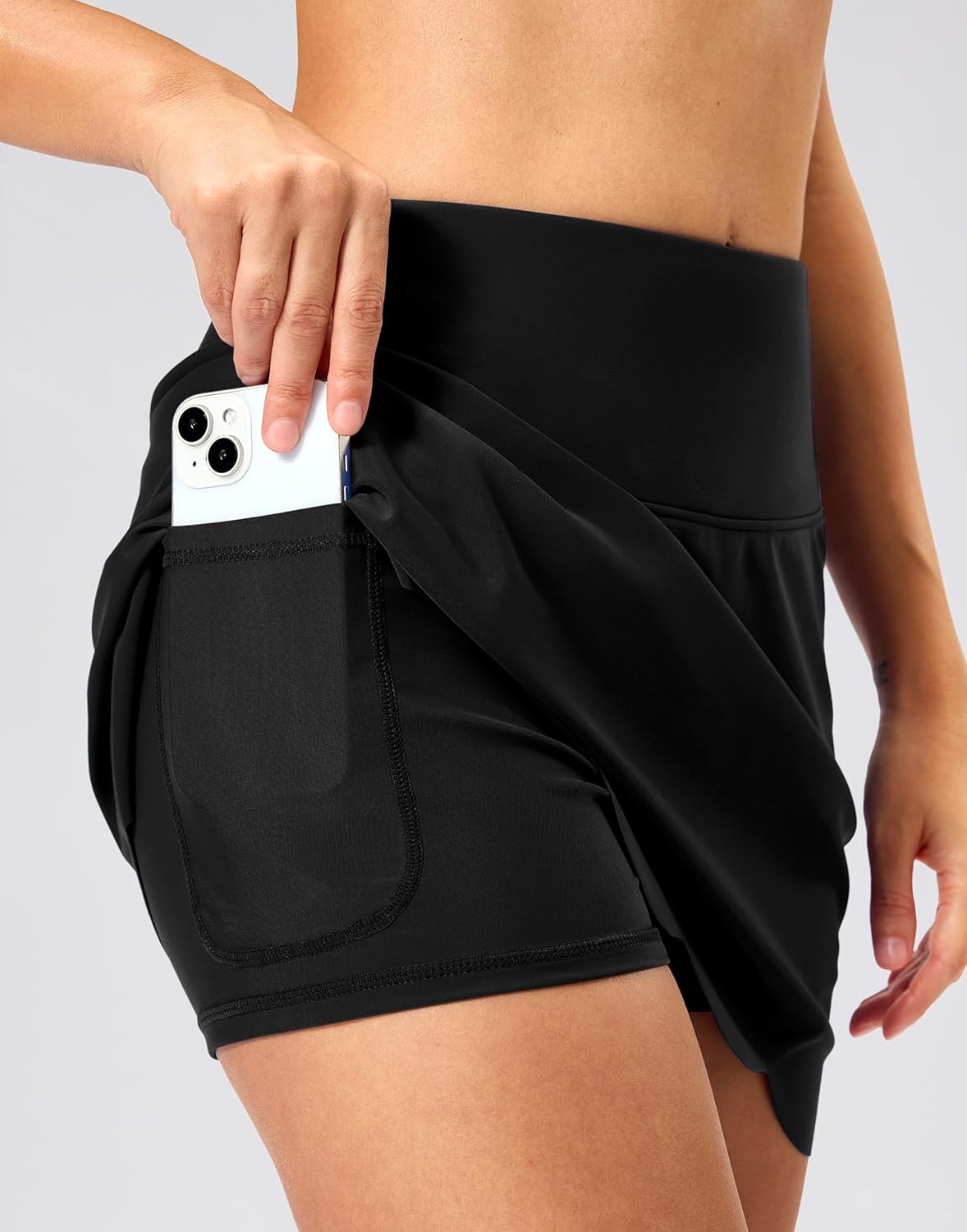 image:imageSANTINY Womens Swim Skirt with Pocket Scalloped Hem High Waist Tankini Swimsuit Tummy Control Bathing Suit Bottoms for WomenBlack