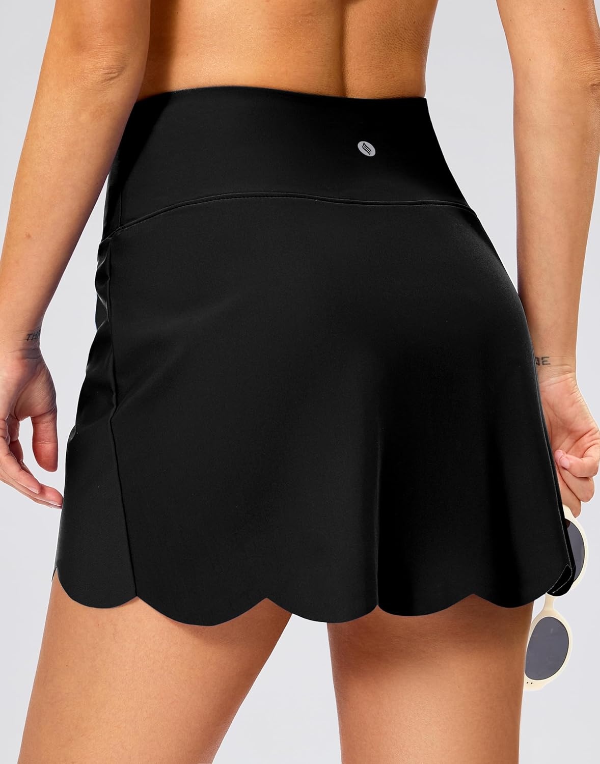 image:imageSANTINY Womens Swim Skirt with Pocket Scalloped Hem High Waist Tankini Swimsuit Tummy Control Bathing Suit Bottoms for WomenBlack