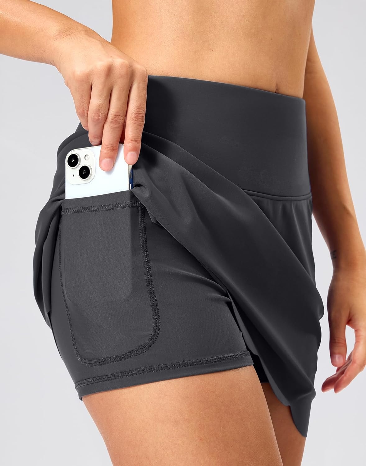 image:imageSANTINY Womens Swim Skirt with Pocket Scalloped Hem High Waist Tankini Swimsuit Tummy Control Bathing Suit Bottoms for WomenGrey