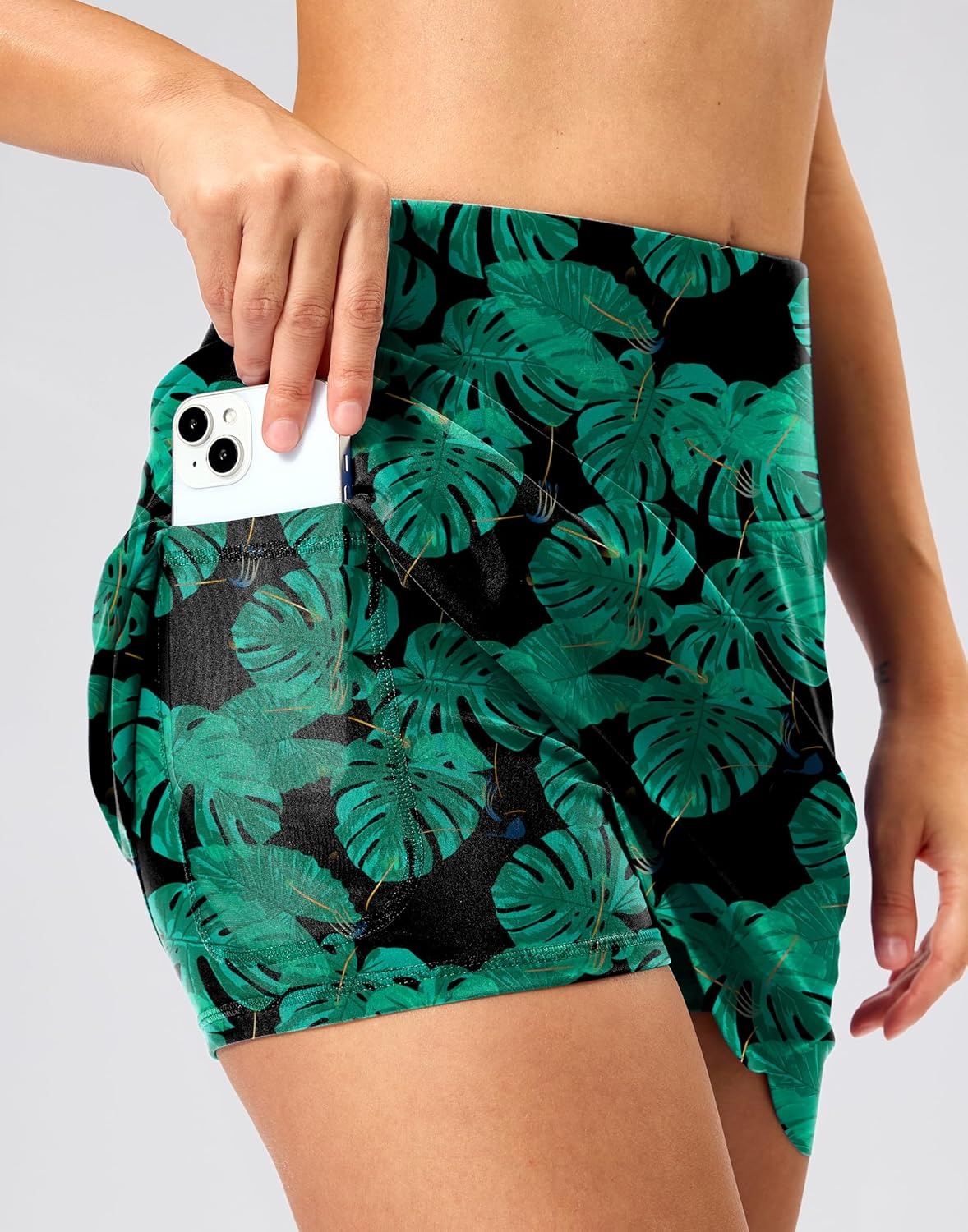 image:imageSANTINY Womens Swim Skirt with Pocket Scalloped Hem High Waist Tankini Swimsuit Tummy Control Bathing Suit Bottoms for WomenLeaf