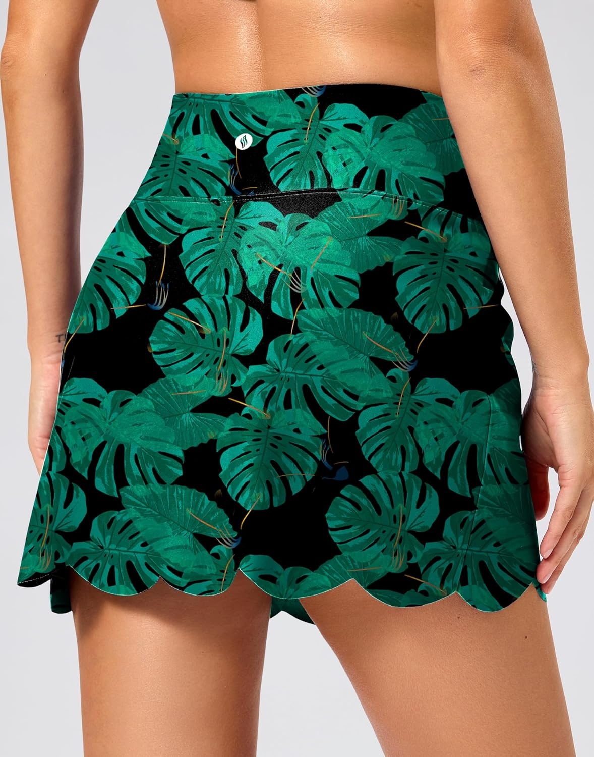 image:imageSANTINY Womens Swim Skirt with Pocket Scalloped Hem High Waist Tankini Swimsuit Tummy Control Bathing Suit Bottoms for WomenLeaf