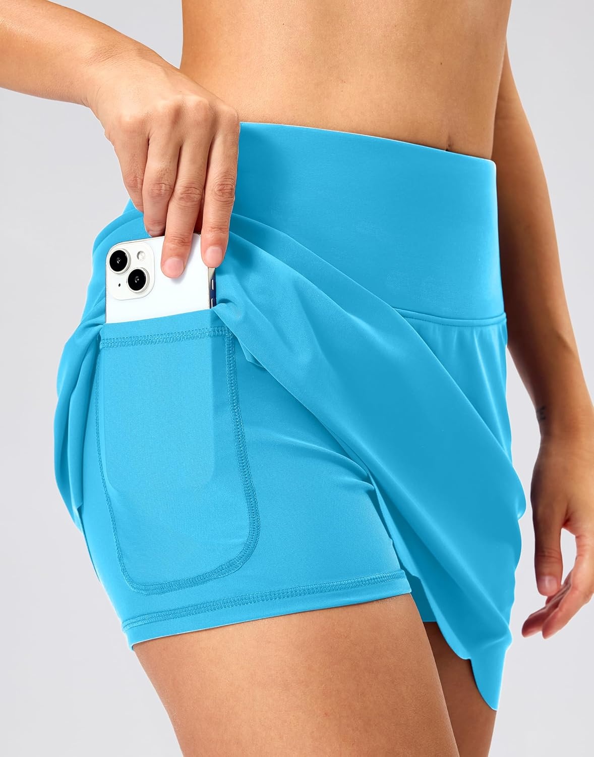 image:imageSANTINY Womens Swim Skirt with Pocket Scalloped Hem High Waist Tankini Swimsuit Tummy Control Bathing Suit Bottoms for WomenLight Blue