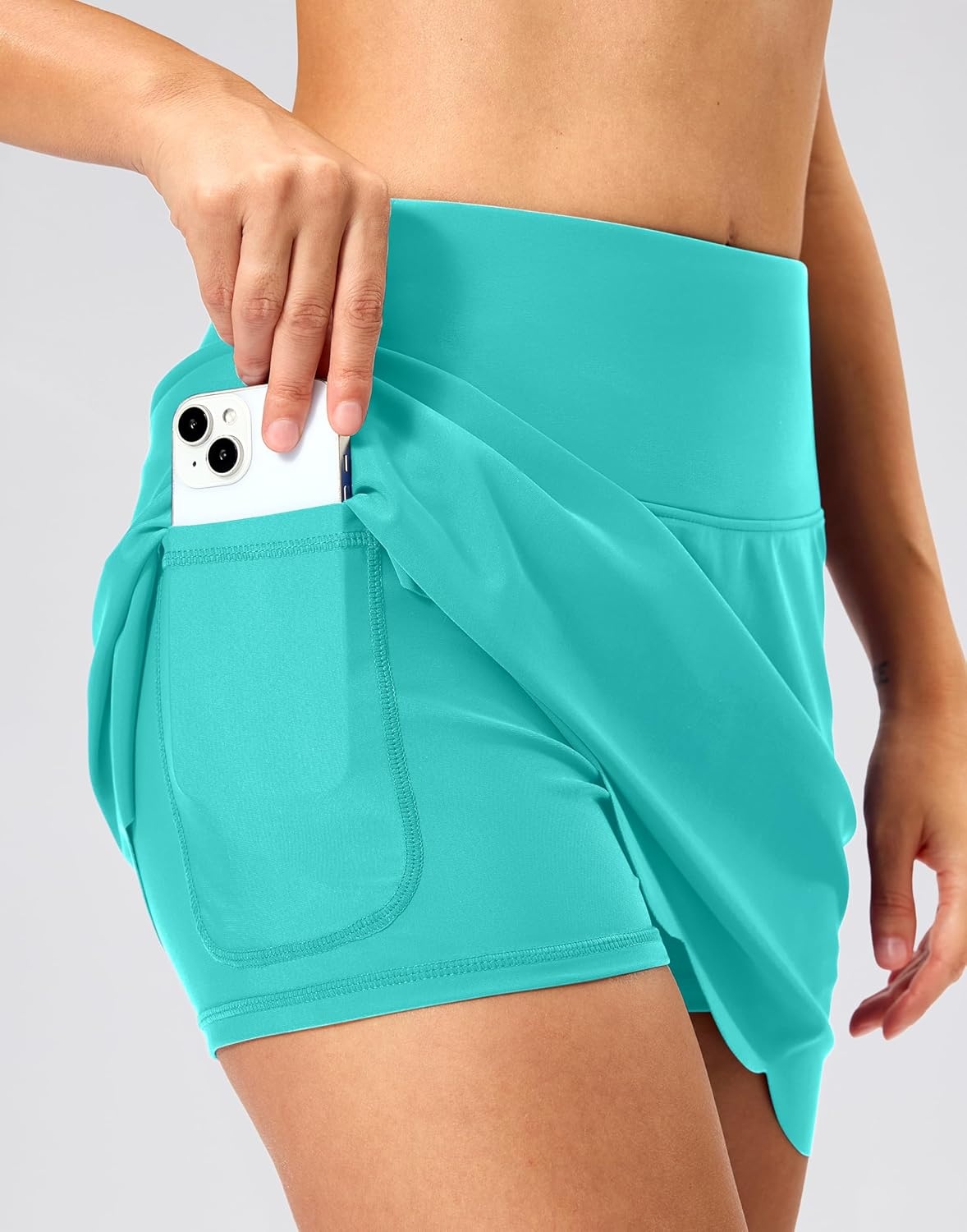 image:imageSANTINY Womens Swim Skirt with Pocket Scalloped Hem High Waist Tankini Swimsuit Tummy Control Bathing Suit Bottoms for WomenMint Green