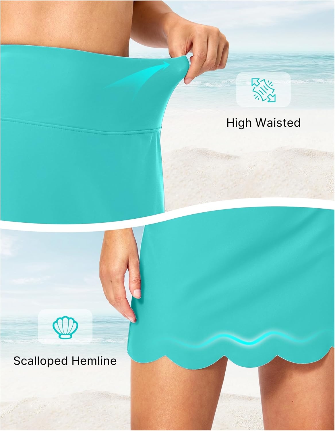 image:imageSANTINY Womens Swim Skirt with Pocket Scalloped Hem High Waist Tankini Swimsuit Tummy Control Bathing Suit Bottoms for WomenMint Green