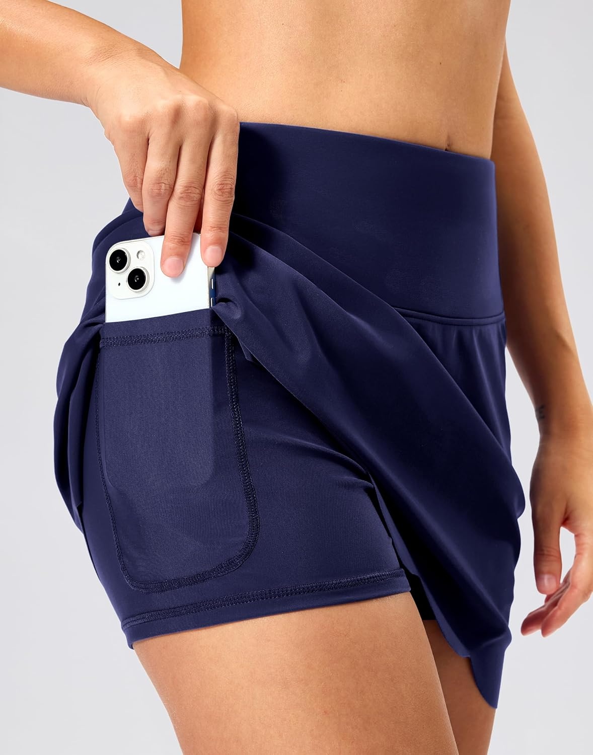 image:imageSANTINY Womens Swim Skirt with Pocket Scalloped Hem High Waist Tankini Swimsuit Tummy Control Bathing Suit Bottoms for WomenNavy