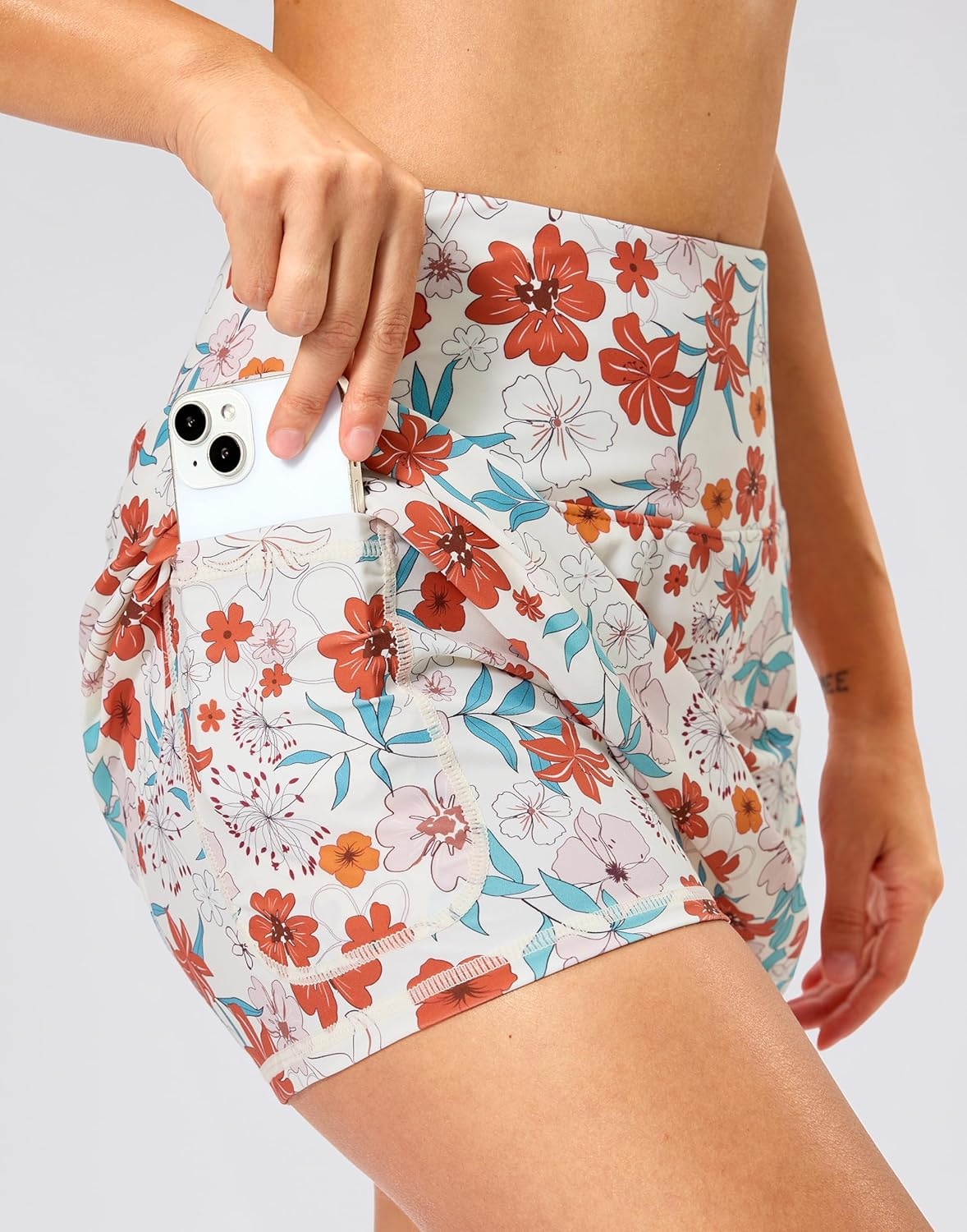 image:imageSANTINY Womens Swim Skirt with Pocket Scalloped Hem High Waist Tankini Swimsuit Tummy Control Bathing Suit Bottoms for WomenOrange Flower