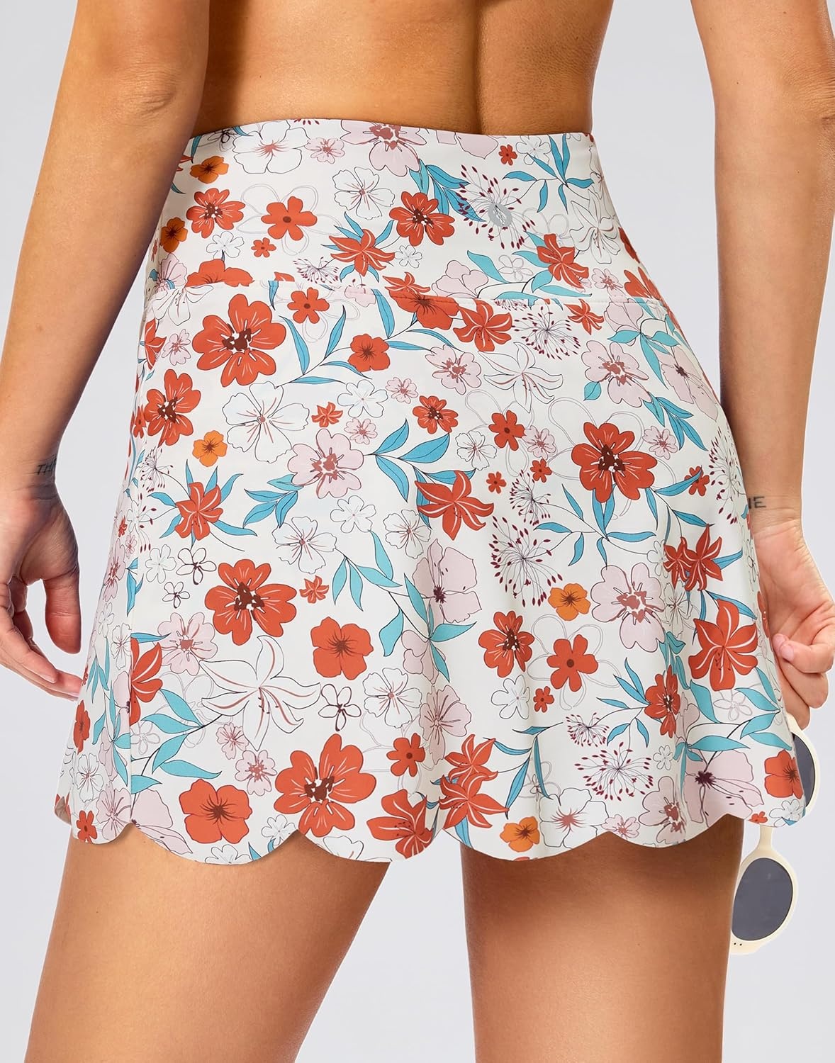 image:imageSANTINY Womens Swim Skirt with Pocket Scalloped Hem High Waist Tankini Swimsuit Tummy Control Bathing Suit Bottoms for WomenOrange Flower