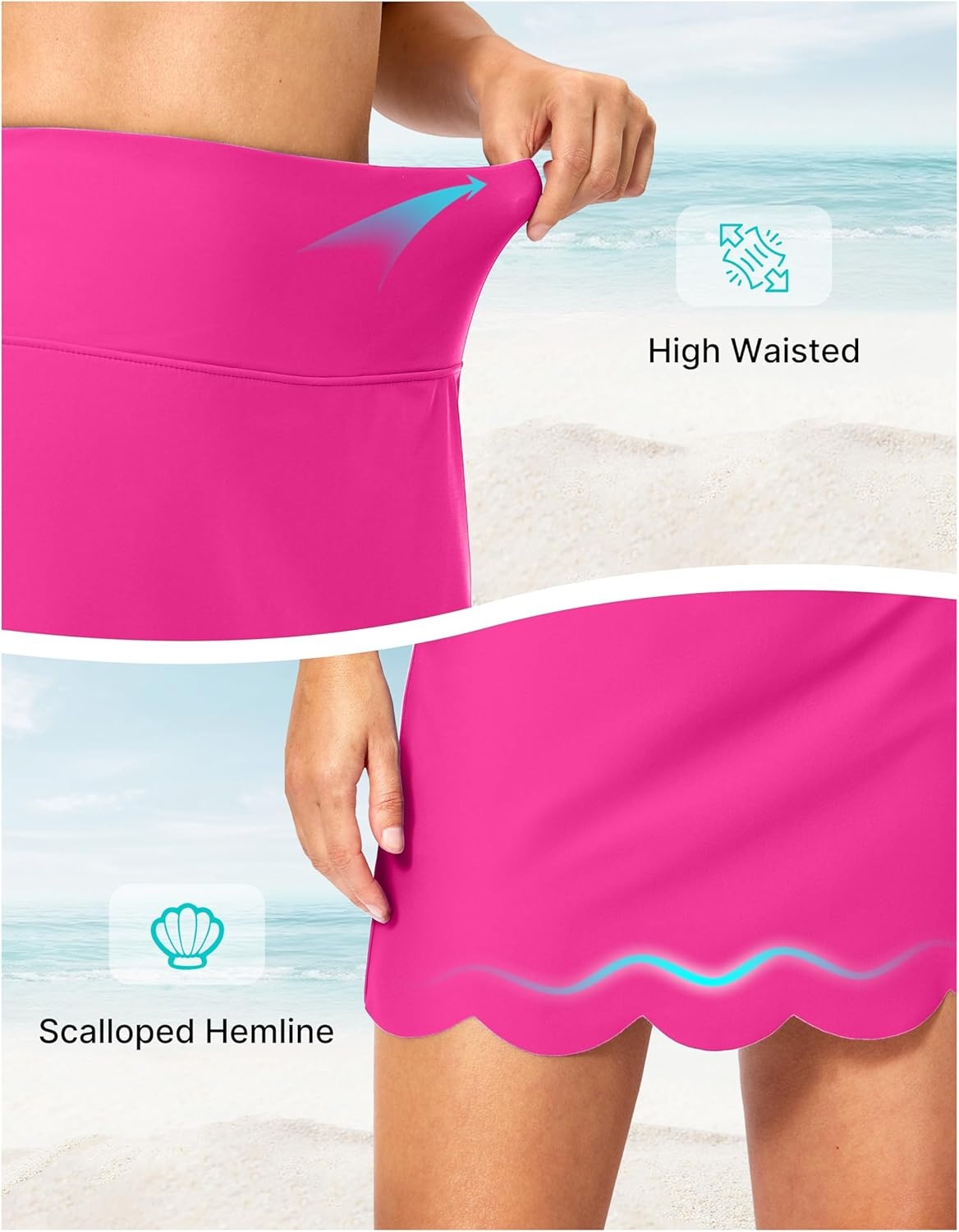 image:imageSANTINY Womens Swim Skirt with Pocket Scalloped Hem High Waist Tankini Swimsuit Tummy Control Bathing Suit Bottoms for WomenRose