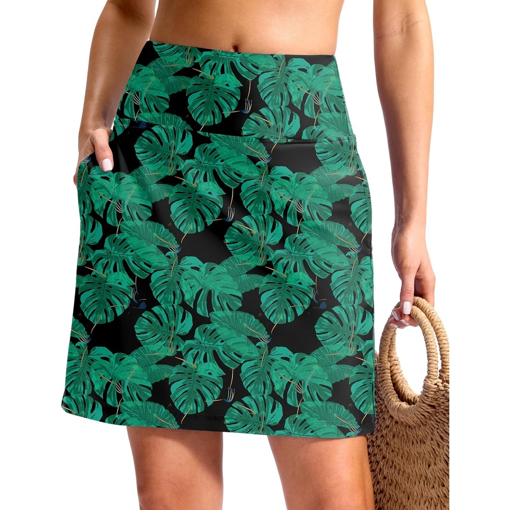 image:imageSANTINY 18 Long Swim Skirts for Women Tummy Control High Waisted Swimsuit Bottoms Modest Bathing Suit SkirtLeaf