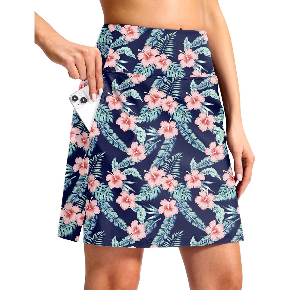 image:imageSANTINY 18 Long Swim Skirts for Women Tummy Control High Waisted Swimsuit Bottoms Modest Bathing Suit SkirtNavy Flower