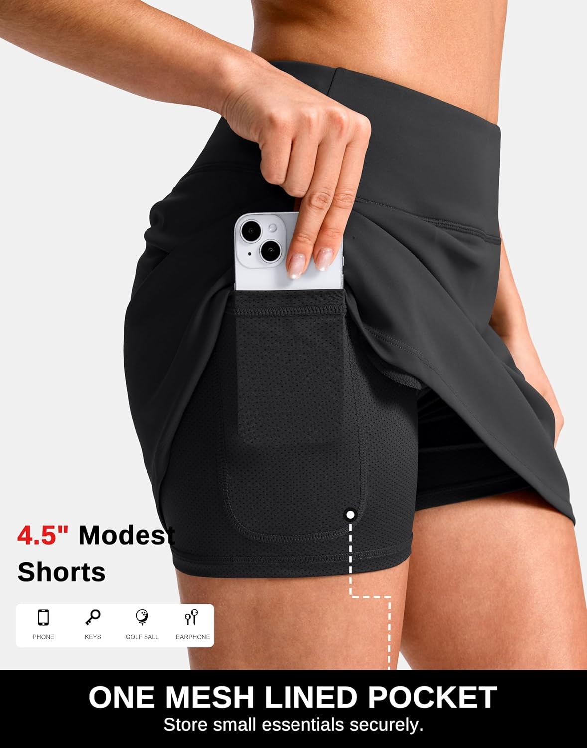 image:imageSANTINY 1416 Skorts for Women with 3 Pockets High Waisted Casual Golf Skort Pickleball Athletic Tennis SkirtBlack