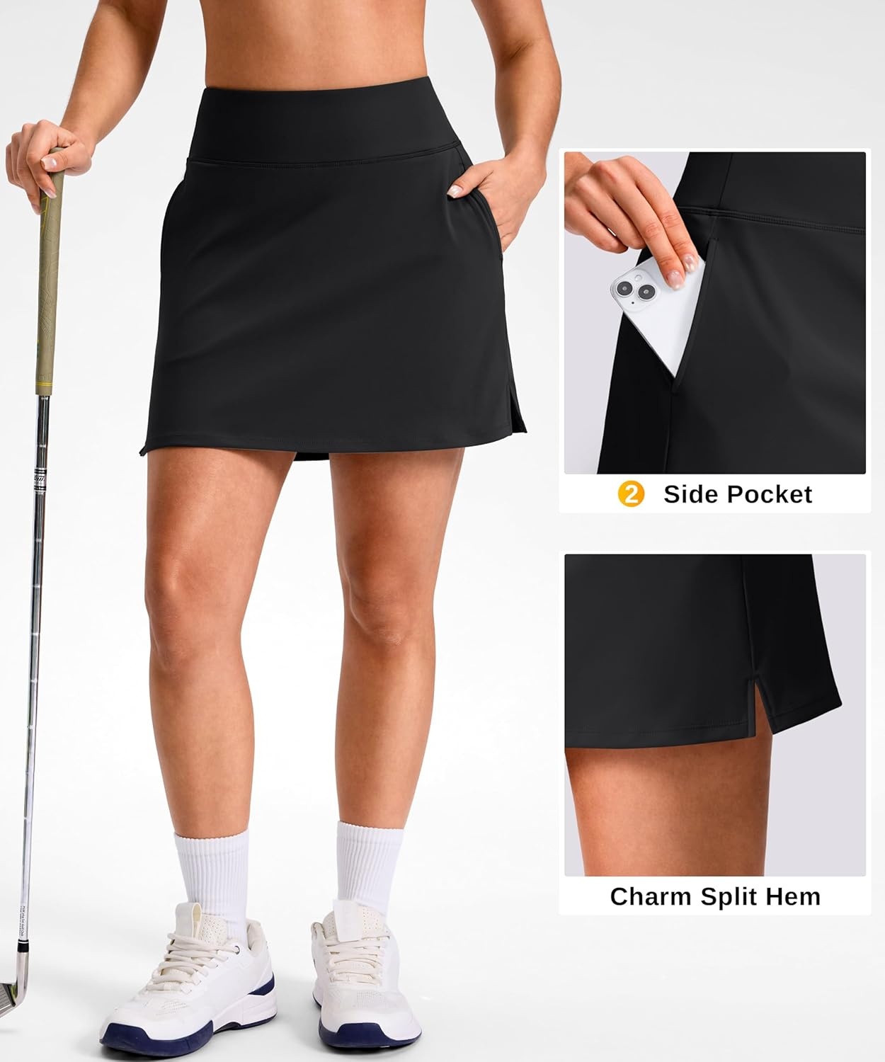 image:imageSANTINY 1416 Skorts for Women with 3 Pockets High Waisted Casual Golf Skort Pickleball Athletic Tennis SkirtBlack