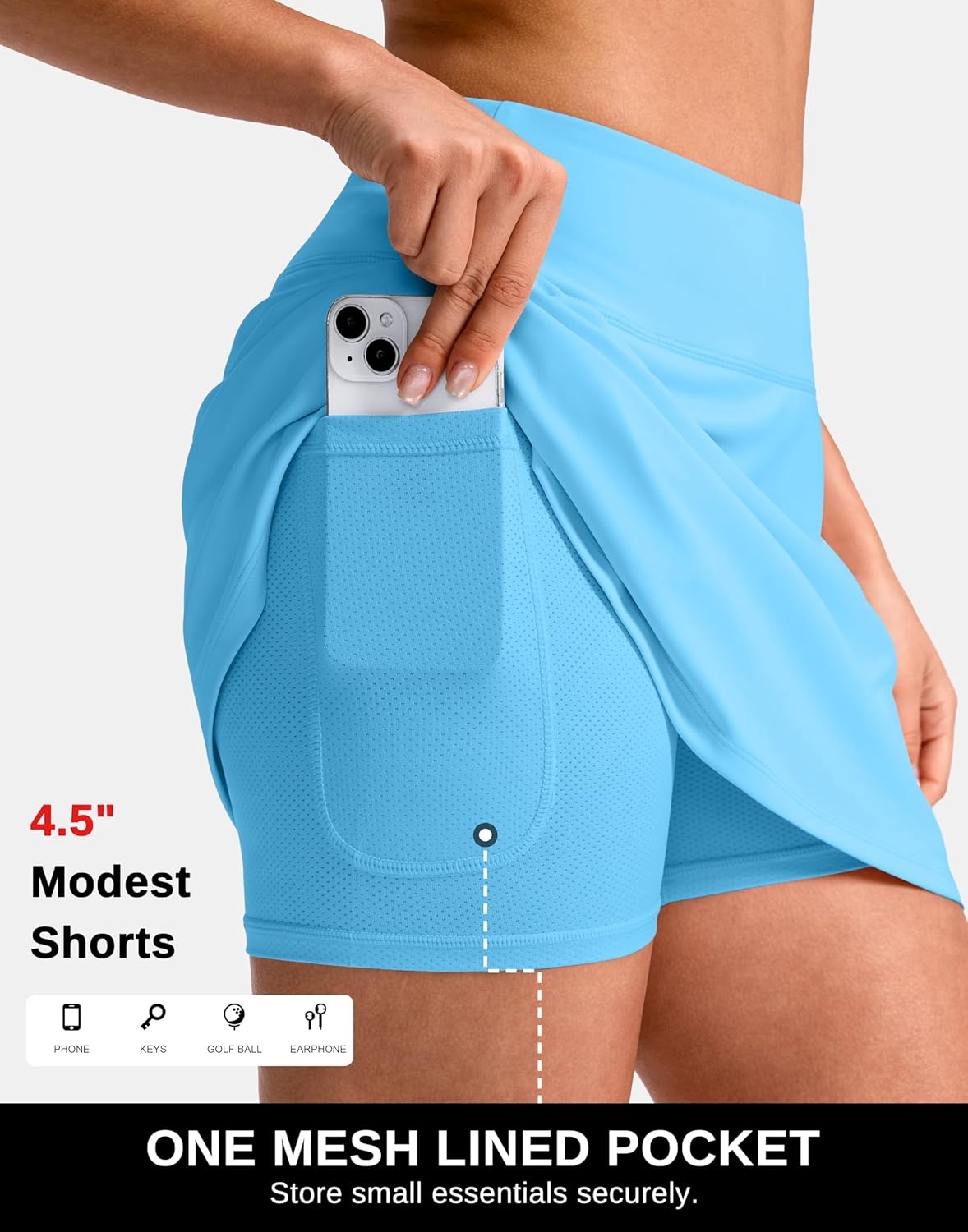 image:imageSANTINY 1416 Skorts for Women with 3 Pockets High Waisted Casual Golf Skort Pickleball Athletic Tennis SkirtBright Blue