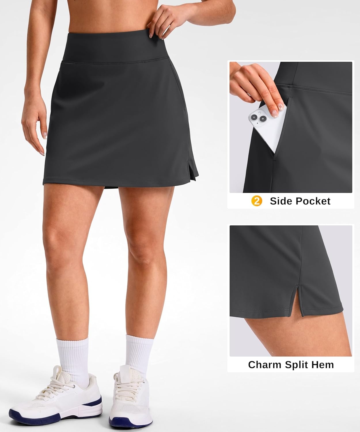 image:imageSANTINY 1416 Skorts for Women with 3 Pockets High Waisted Casual Golf Skort Pickleball Athletic Tennis SkirtDark Grey