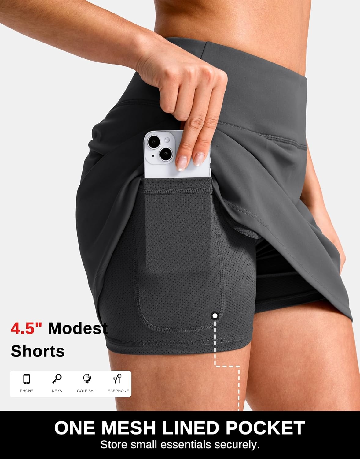 image:imageSANTINY 1416 Skorts for Women with 3 Pockets High Waisted Casual Golf Skort Pickleball Athletic Tennis SkirtDark Grey