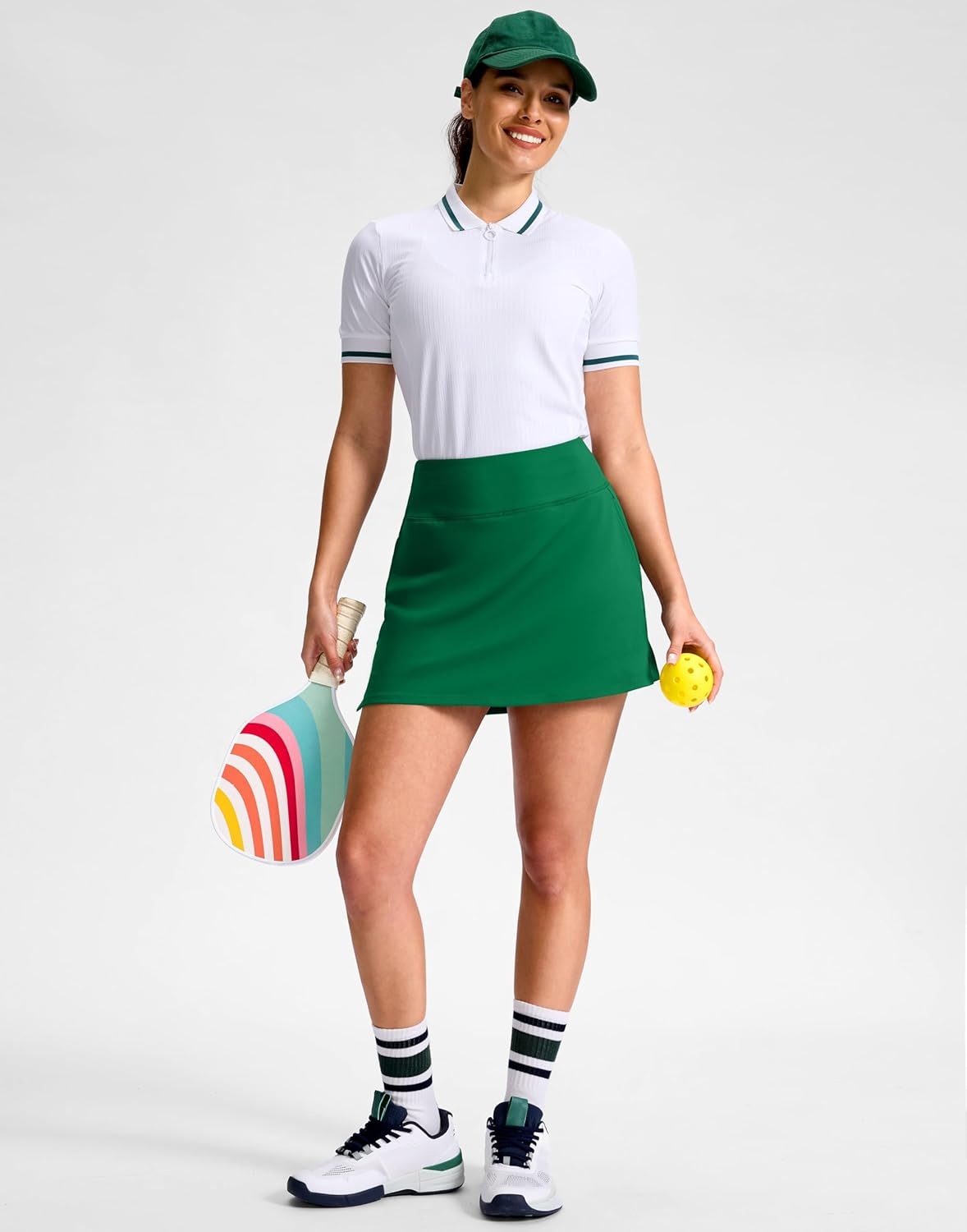 image:imageSANTINY 1416 Skorts for Women with 3 Pockets High Waisted Casual Golf Skort Pickleball Athletic Tennis SkirtGreen