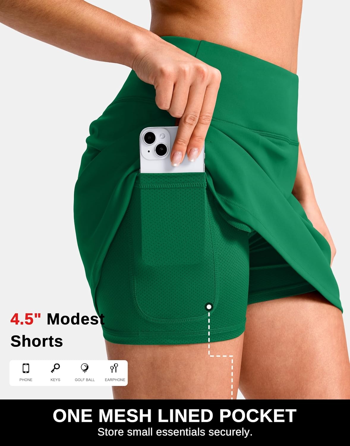 image:imageSANTINY 1416 Skorts for Women with 3 Pockets High Waisted Casual Golf Skort Pickleball Athletic Tennis SkirtGreen