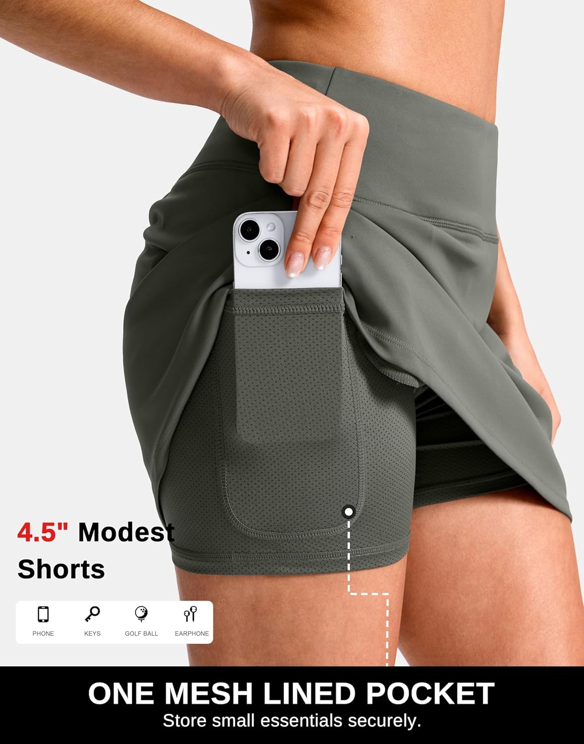 image:imageSANTINY 1416 Skorts for Women with 3 Pockets High Waisted Casual Golf Skort Pickleball Athletic Tennis SkirtGrey Sage