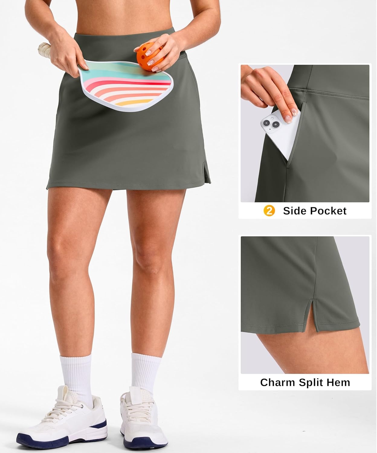 image:imageSANTINY 1416 Skorts for Women with 3 Pockets High Waisted Casual Golf Skort Pickleball Athletic Tennis SkirtGrey Sage