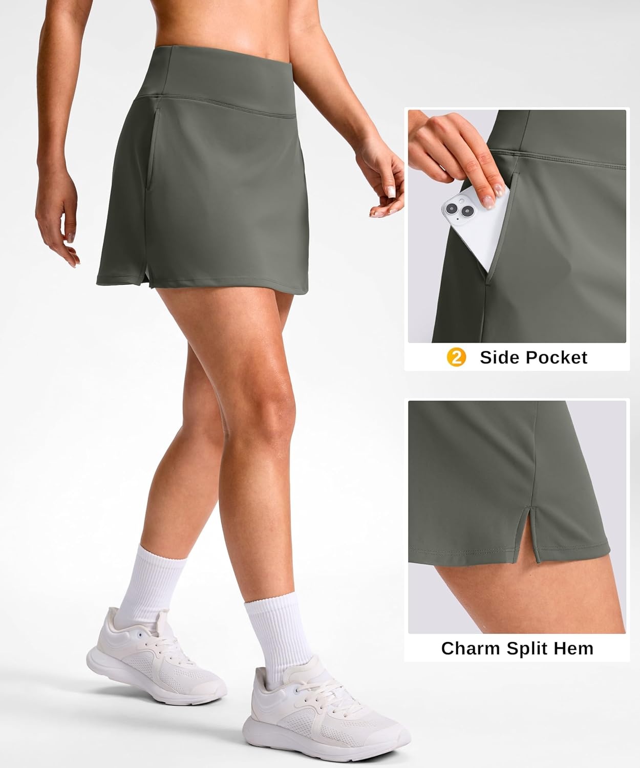 image:imageSANTINY 1416 Skorts for Women with 3 Pockets High Waisted Casual Golf Skort Pickleball Athletic Tennis SkirtGrey Sage