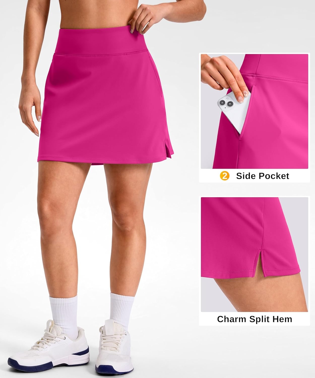 image:imageSANTINY 1416 Skorts for Women with 3 Pockets High Waisted Casual Golf Skort Pickleball Athletic Tennis SkirtHot Pink