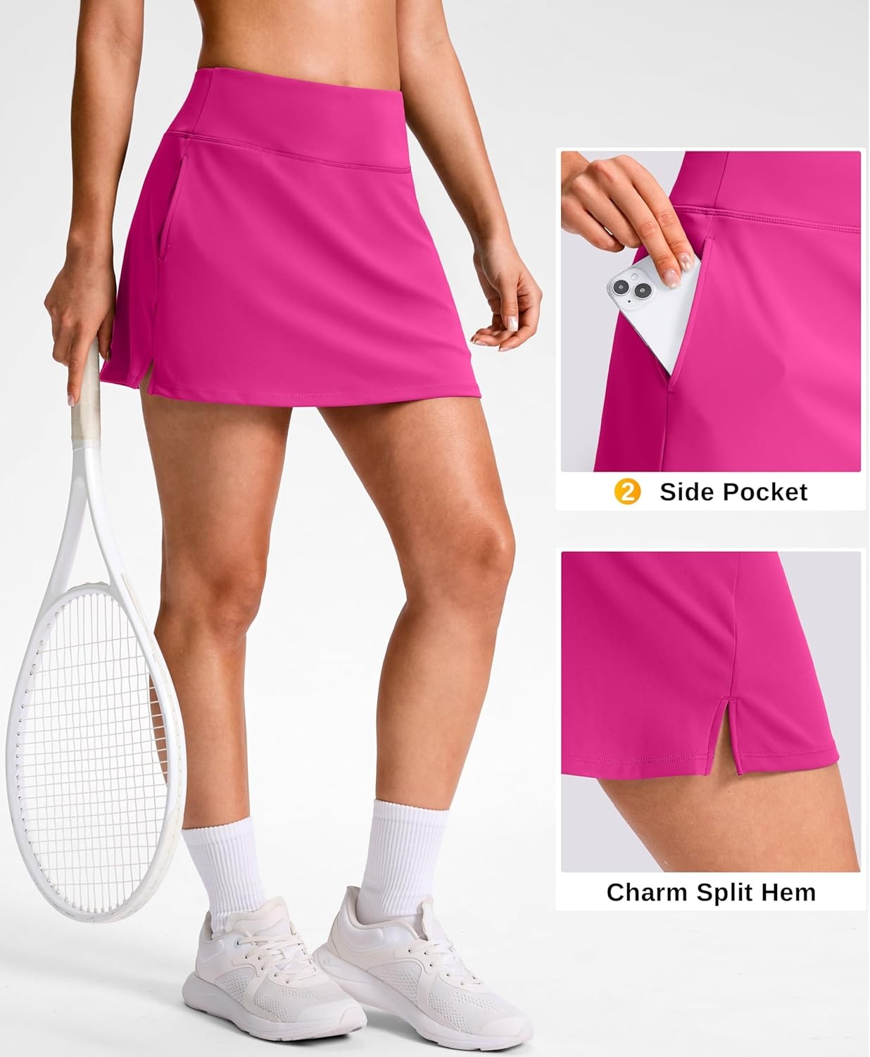 image:imageSANTINY 1416 Skorts for Women with 3 Pockets High Waisted Casual Golf Skort Pickleball Athletic Tennis SkirtHot Pink