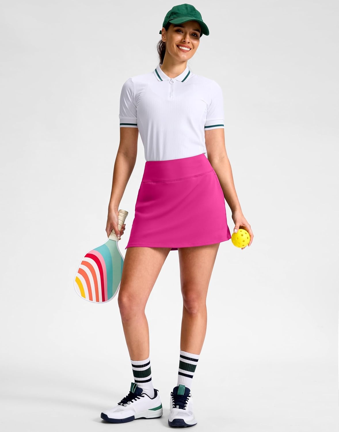 image:imageSANTINY 1416 Skorts for Women with 3 Pockets High Waisted Casual Golf Skort Pickleball Athletic Tennis SkirtHot Pink