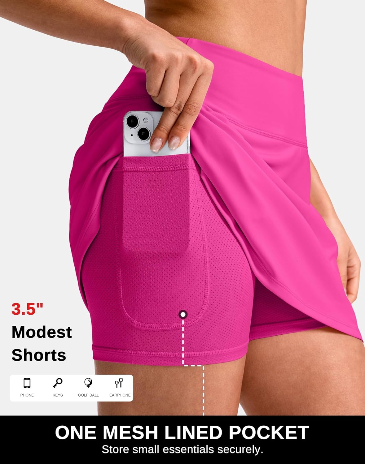 image:imageSANTINY 1416 Skorts for Women with 3 Pockets High Waisted Casual Golf Skort Pickleball Athletic Tennis SkirtHot Pink
