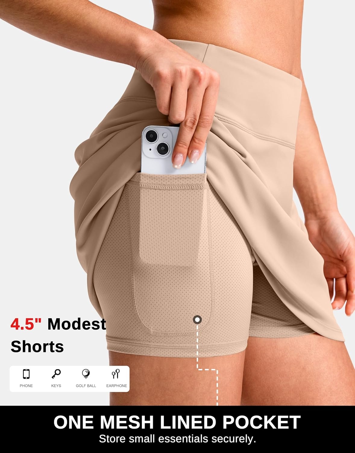 image:imageSANTINY 1416 Skorts for Women with 3 Pockets High Waisted Casual Golf Skort Pickleball Athletic Tennis SkirtKhaki