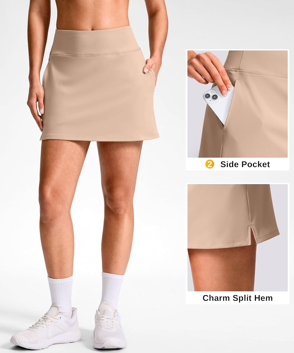 image:imageSANTINY 1416 Skorts for Women with 3 Pockets High Waisted Casual Golf Skort Pickleball Athletic Tennis SkirtKhaki