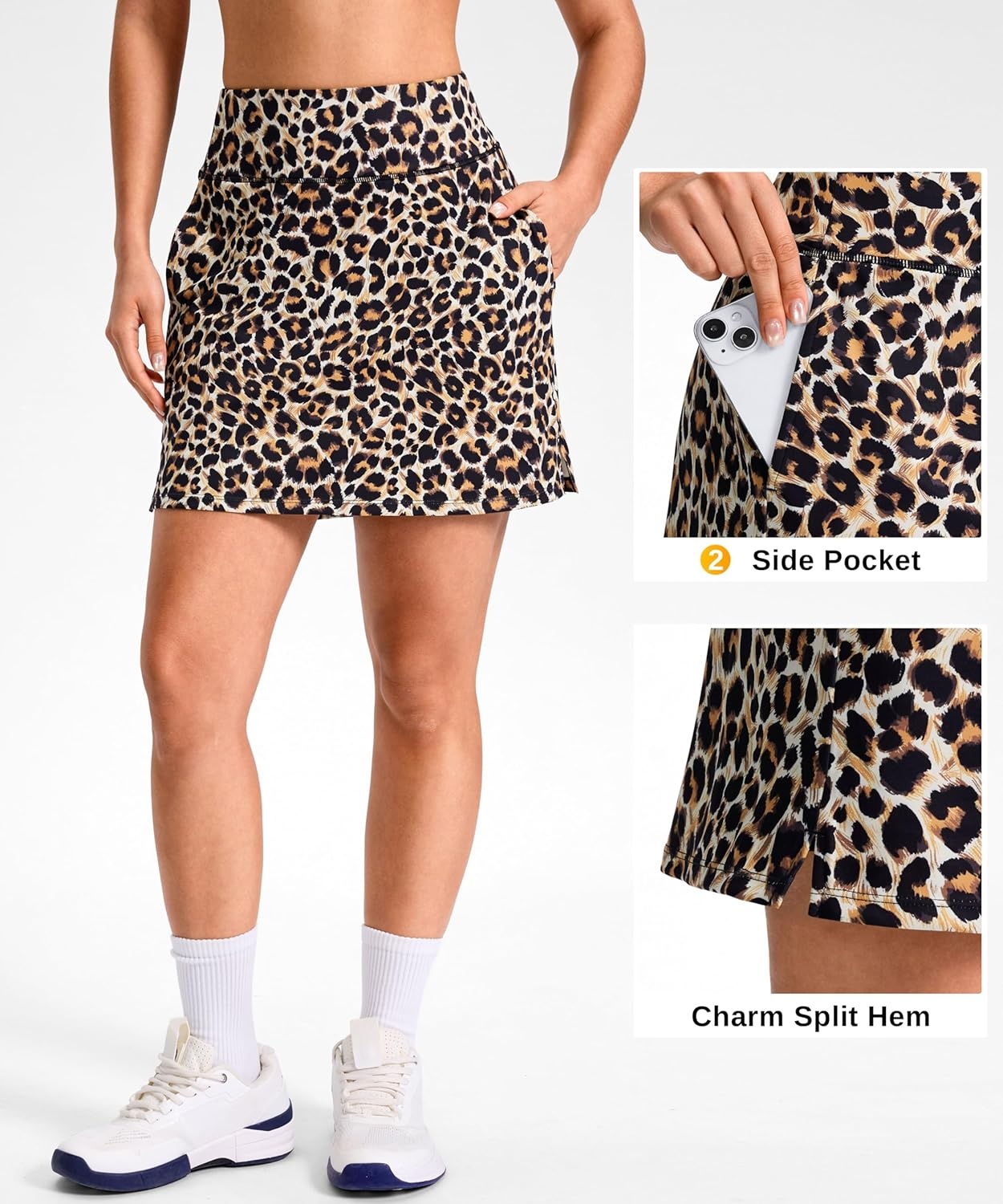 image:imageSANTINY 1416 Skorts for Women with 3 Pockets High Waisted Casual Golf Skort Pickleball Athletic Tennis SkirtLeopard