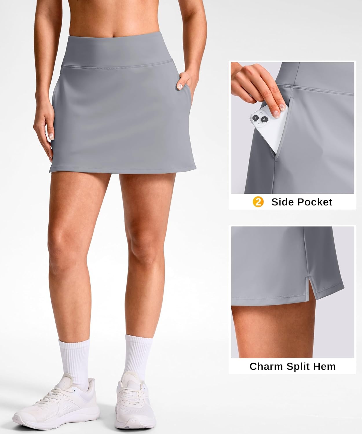 image:imageSANTINY 1416 Skorts for Women with 3 Pockets High Waisted Casual Golf Skort Pickleball Athletic Tennis SkirtLight Grey