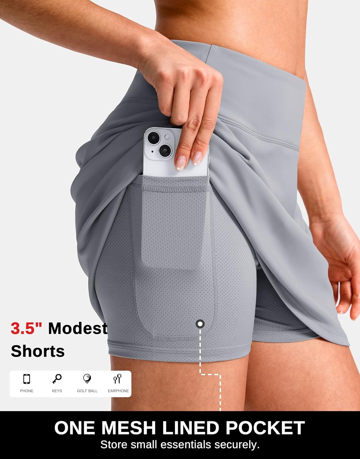 image:imageSANTINY 1416 Skorts for Women with 3 Pockets High Waisted Casual Golf Skort Pickleball Athletic Tennis SkirtLight Grey