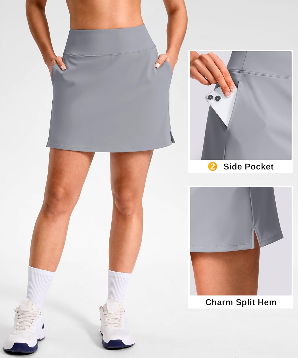 image:imageSANTINY 1416 Skorts for Women with 3 Pockets High Waisted Casual Golf Skort Pickleball Athletic Tennis SkirtLight Grey