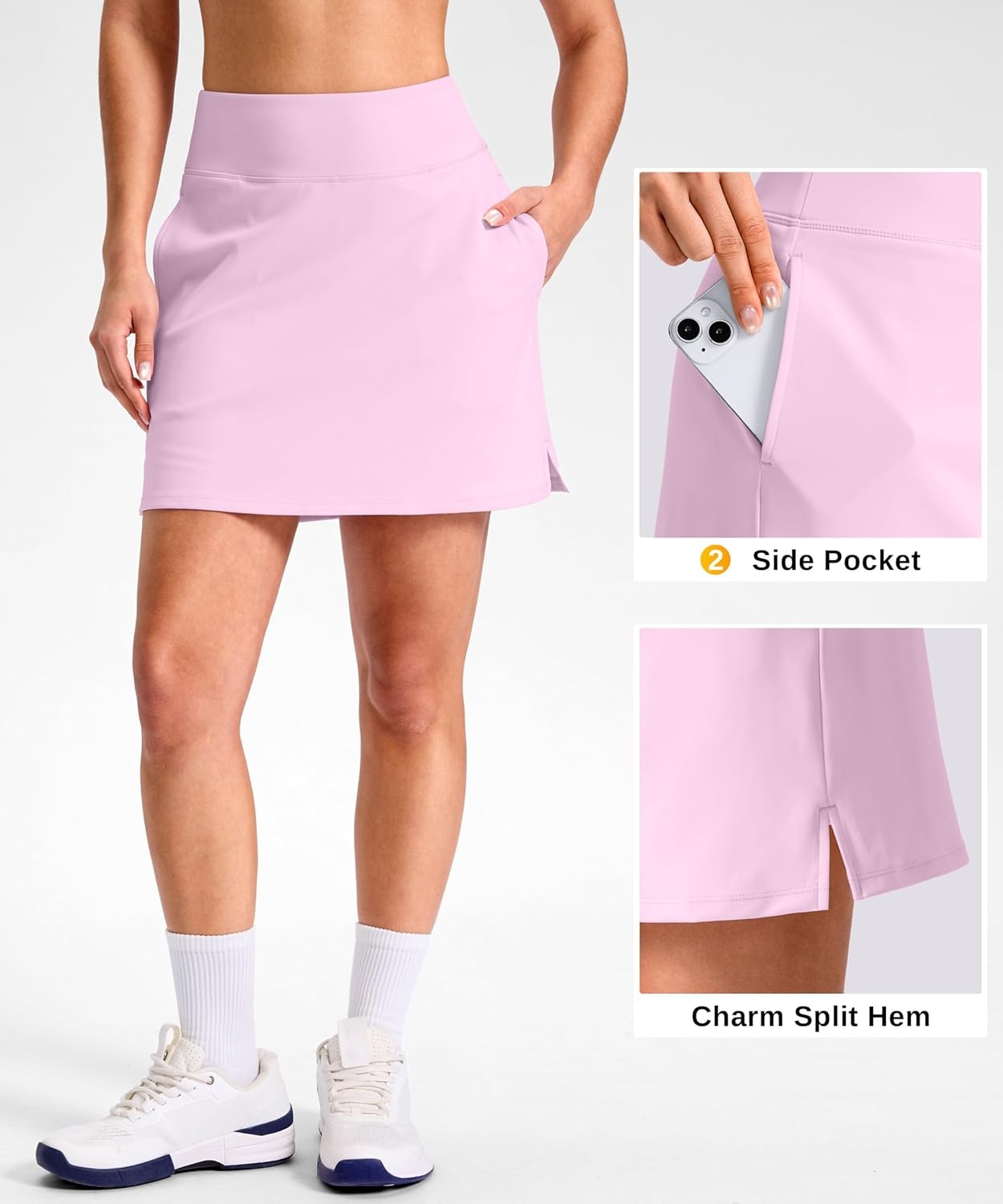 image:imageSANTINY 1416 Skorts for Women with 3 Pockets High Waisted Casual Golf Skort Pickleball Athletic Tennis SkirtLight Pink