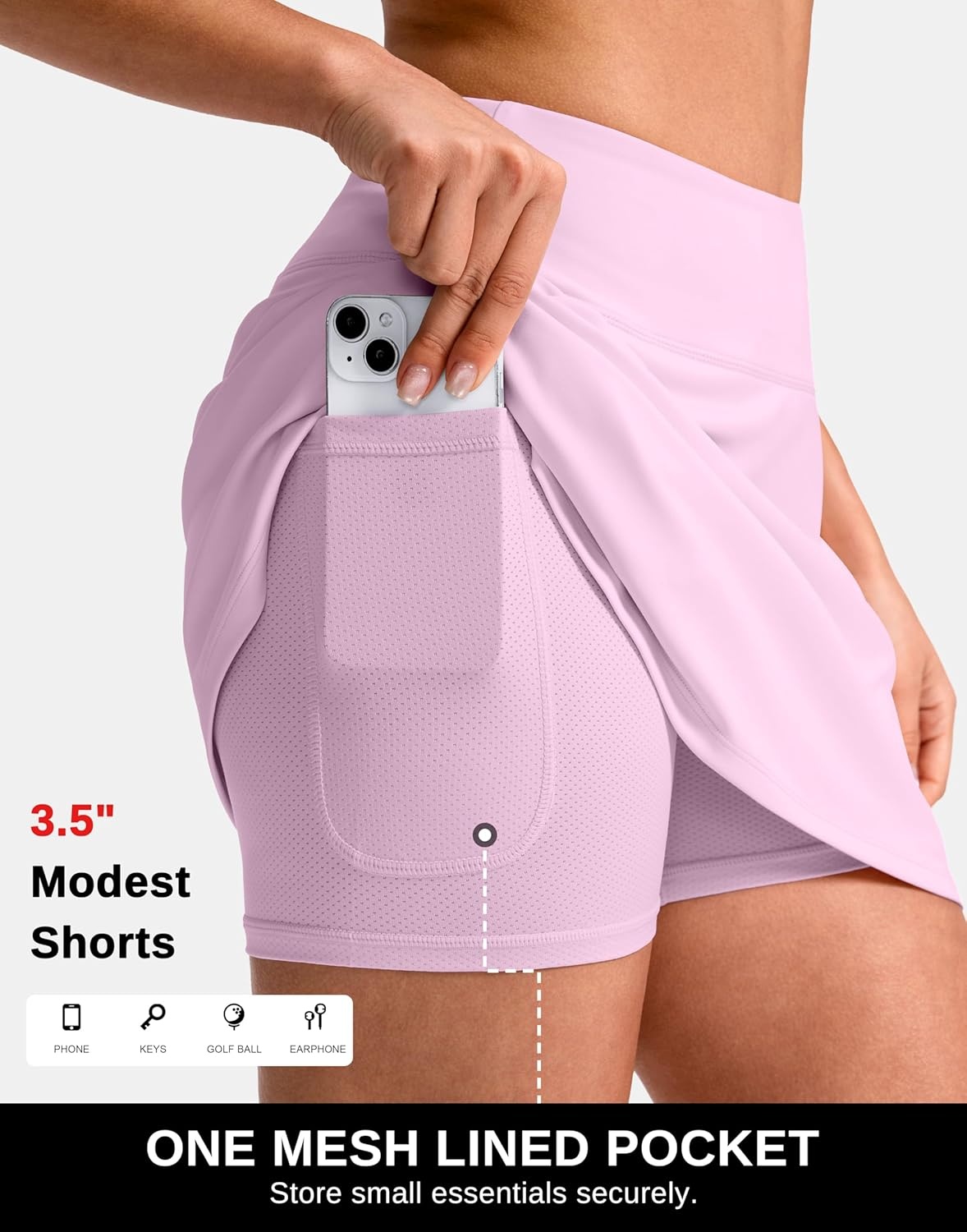 image:imageSANTINY 1416 Skorts for Women with 3 Pockets High Waisted Casual Golf Skort Pickleball Athletic Tennis SkirtLight Pink
