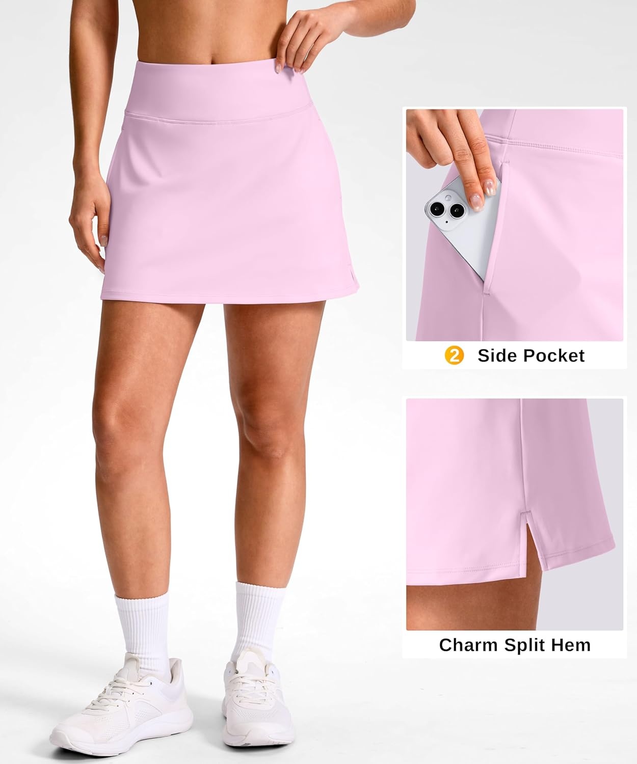 image:imageSANTINY 1416 Skorts for Women with 3 Pockets High Waisted Casual Golf Skort Pickleball Athletic Tennis SkirtLight Pink