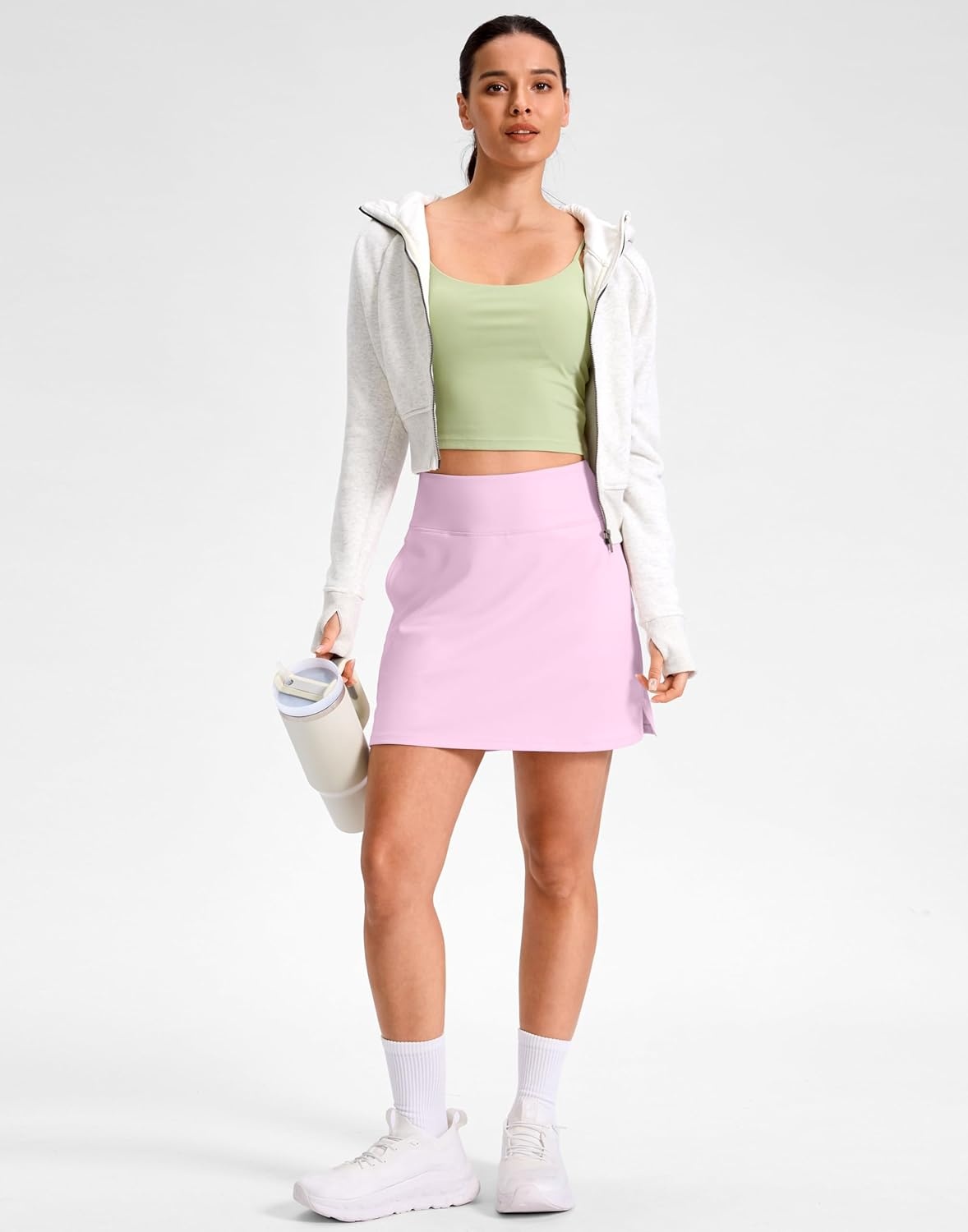 image:imageSANTINY 1416 Skorts for Women with 3 Pockets High Waisted Casual Golf Skort Pickleball Athletic Tennis SkirtLight Pink
