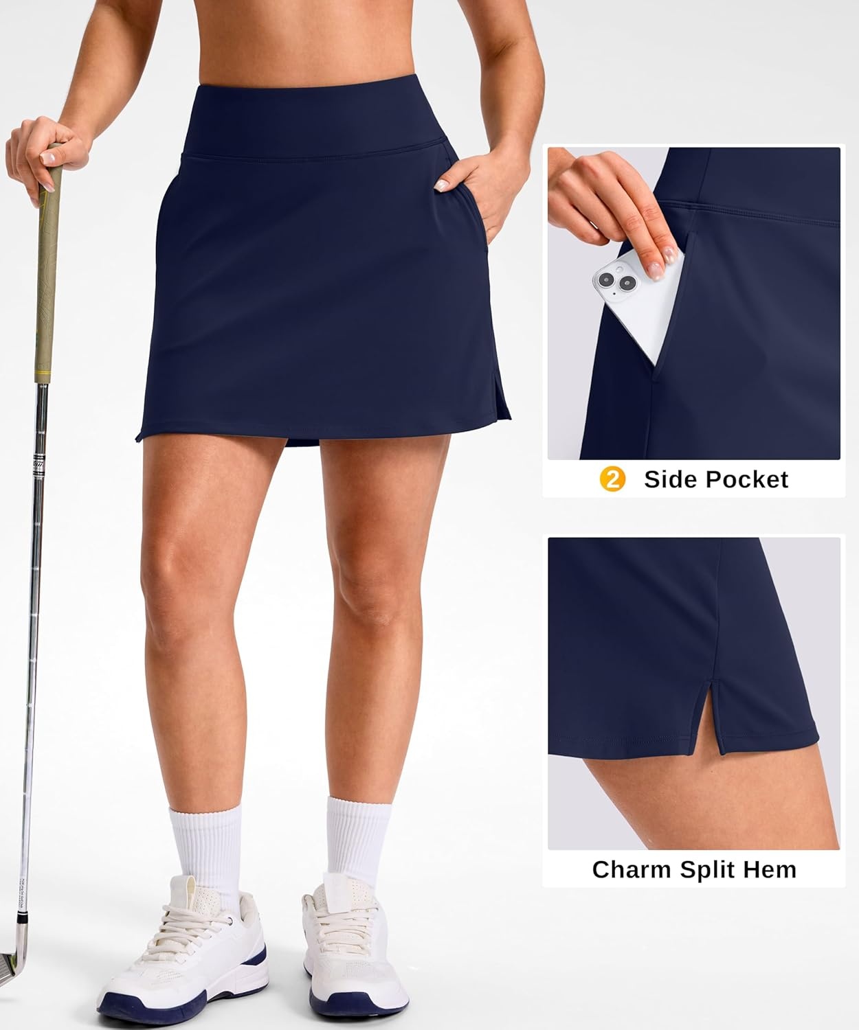 image:imageSANTINY 1416 Skorts for Women with 3 Pockets High Waisted Casual Golf Skort Pickleball Athletic Tennis SkirtNavy