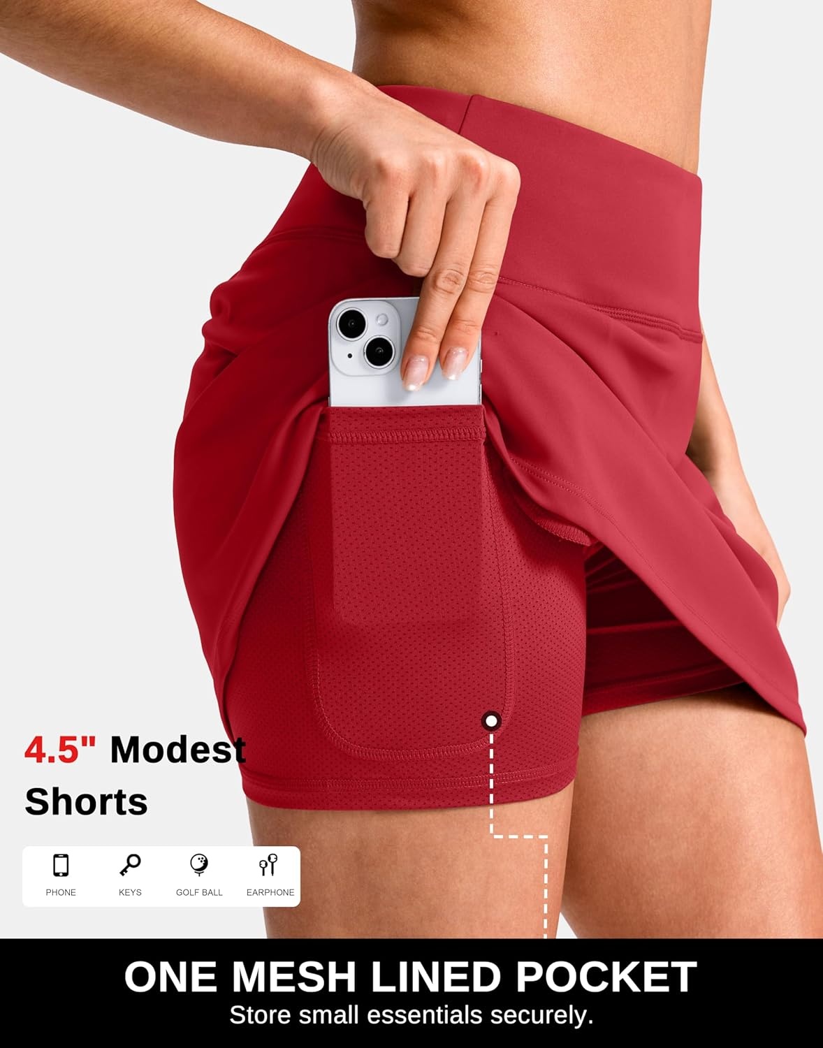image:imageSANTINY 1416 Skorts for Women with 3 Pockets High Waisted Casual Golf Skort Pickleball Athletic Tennis SkirtRed