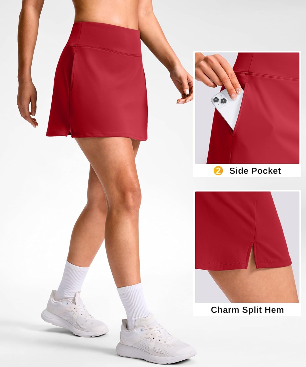 image:imageSANTINY 1416 Skorts for Women with 3 Pockets High Waisted Casual Golf Skort Pickleball Athletic Tennis SkirtRed