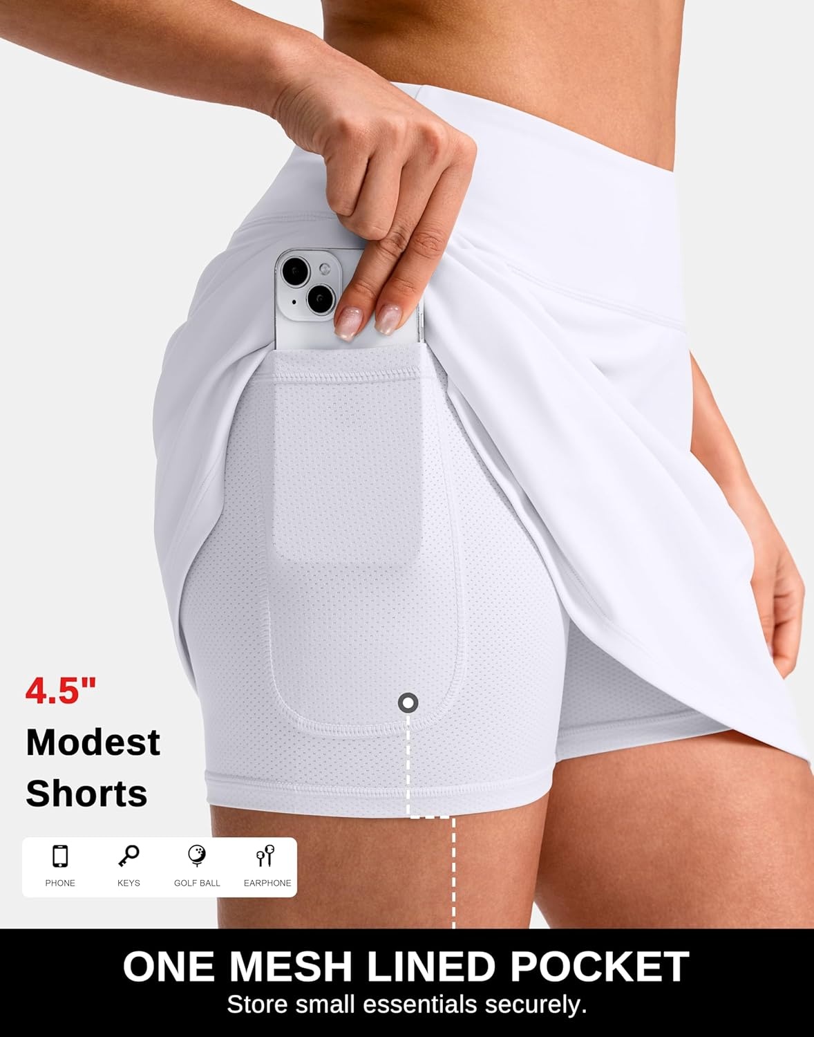 image:imageSANTINY 1416 Skorts for Women with 3 Pockets High Waisted Casual Golf Skort Pickleball Athletic Tennis SkirtWhite