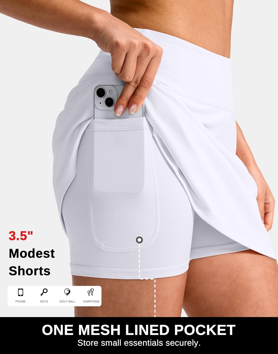 image:imageSANTINY 1416 Skorts for Women with 3 Pockets High Waisted Casual Golf Skort Pickleball Athletic Tennis SkirtWhite