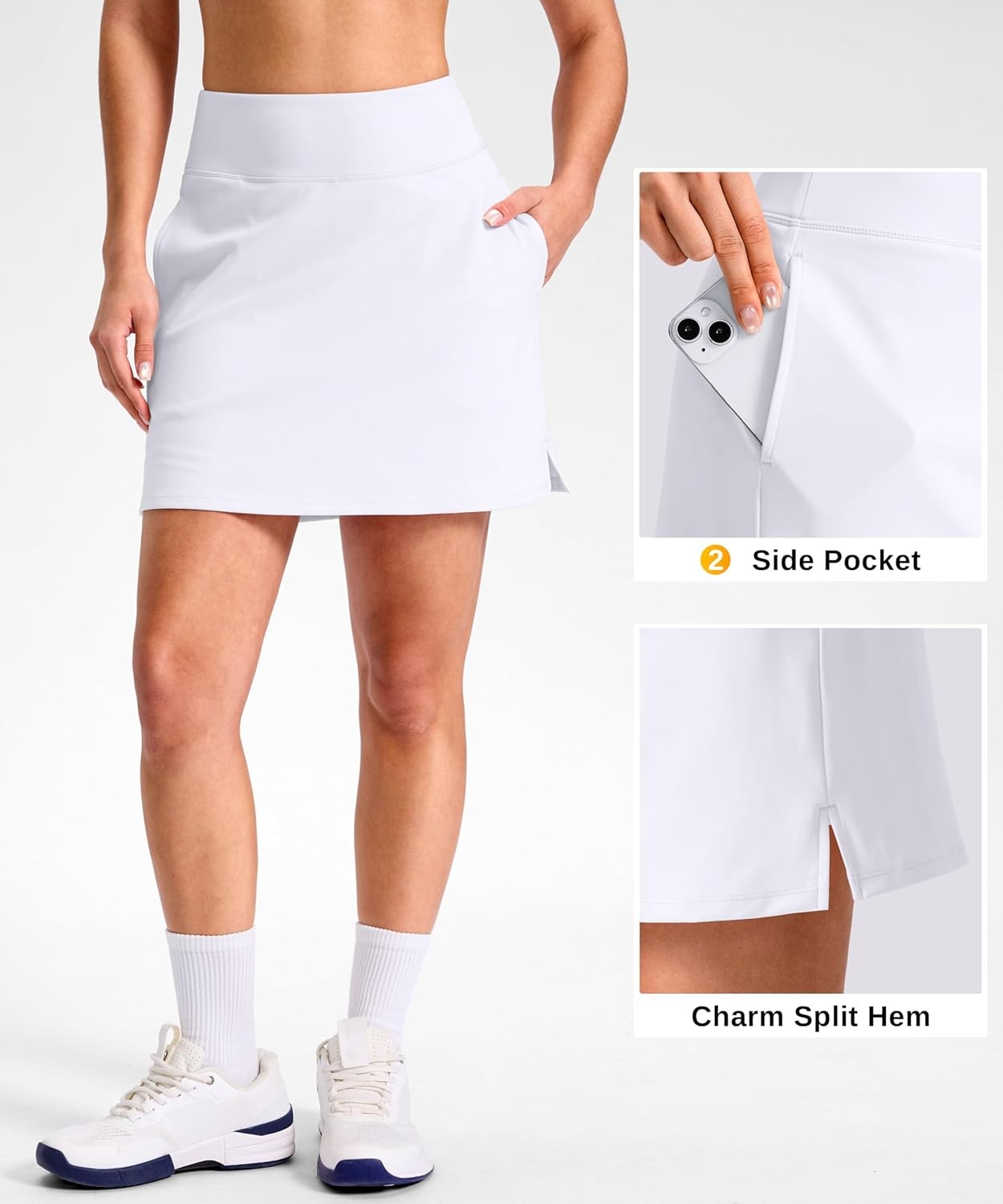 image:imageSANTINY 1416 Skorts for Women with 3 Pockets High Waisted Casual Golf Skort Pickleball Athletic Tennis SkirtWhite